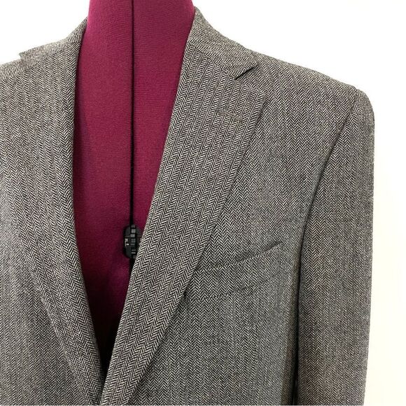 EIROPA Vintage Tweed Gray Wool Blazer Sports Casual Coat Herringbone Print 42R - Picture 2 of 14